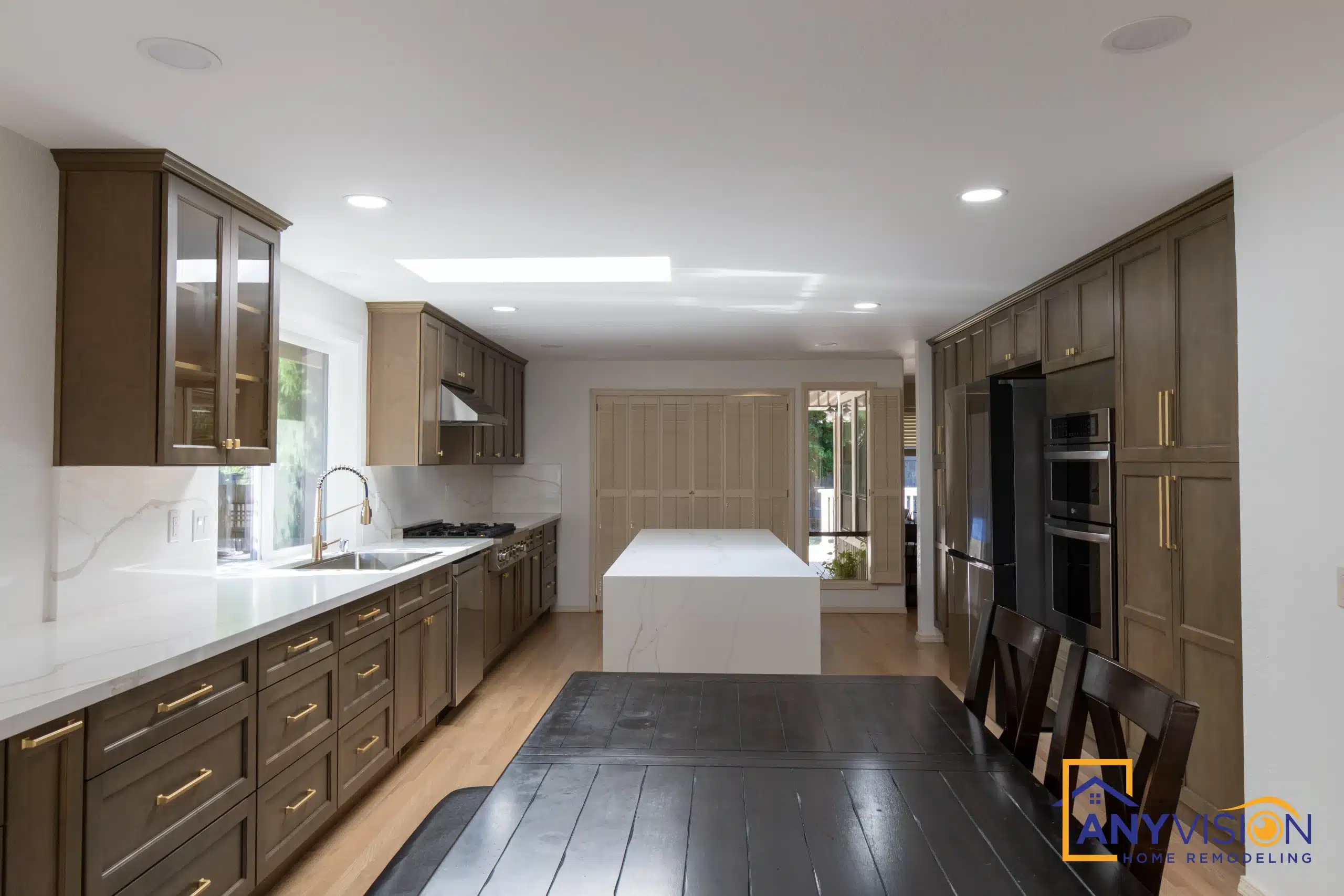 Remodelled kitchen with island and dining area, Greater Seattle