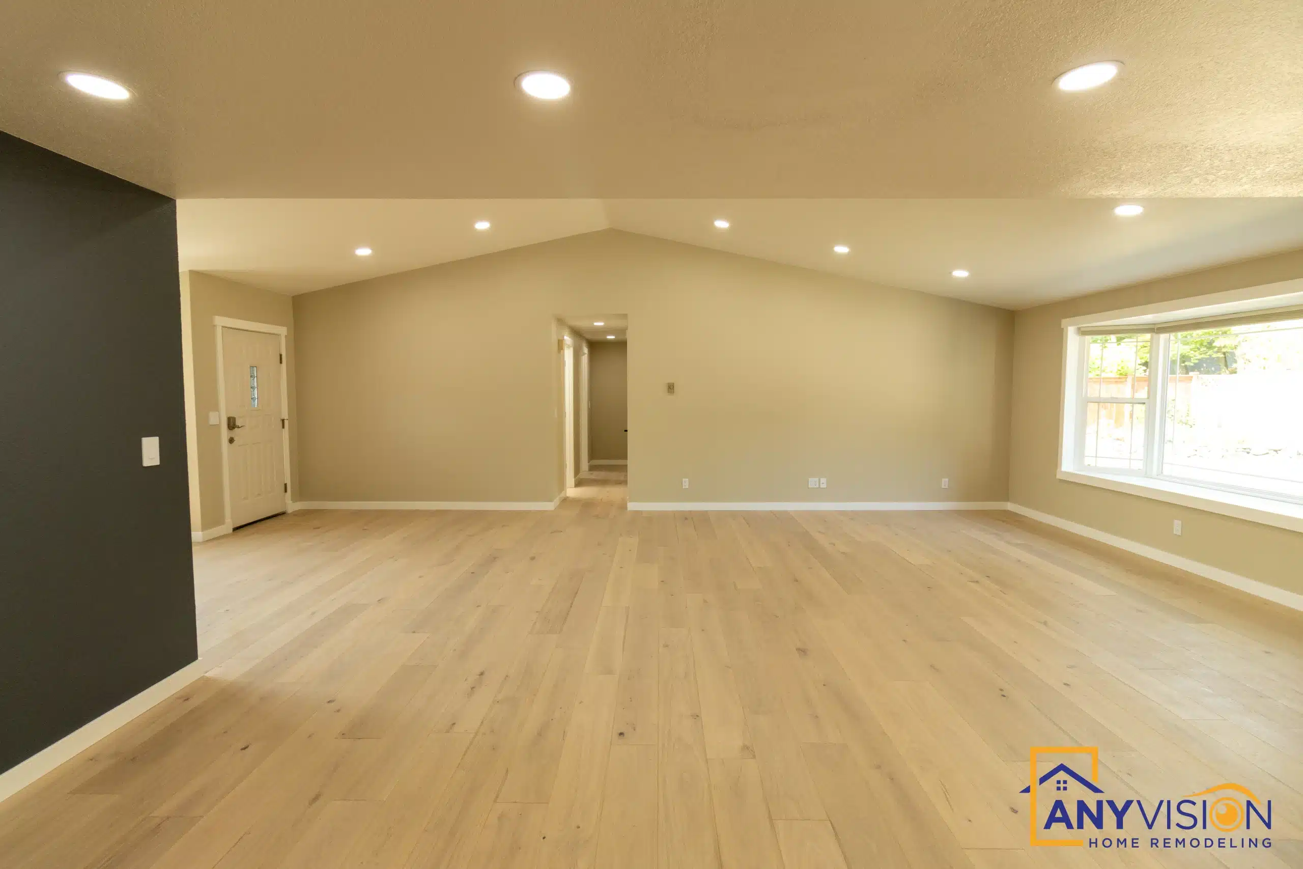 Open-plan living area after a permitted whole-home renovation